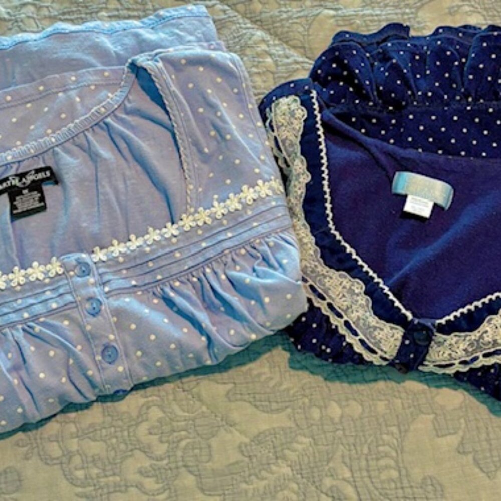 Bundle of 2 Blue Night Gowns with Polka Dots with Lace Details - 1X/XL
